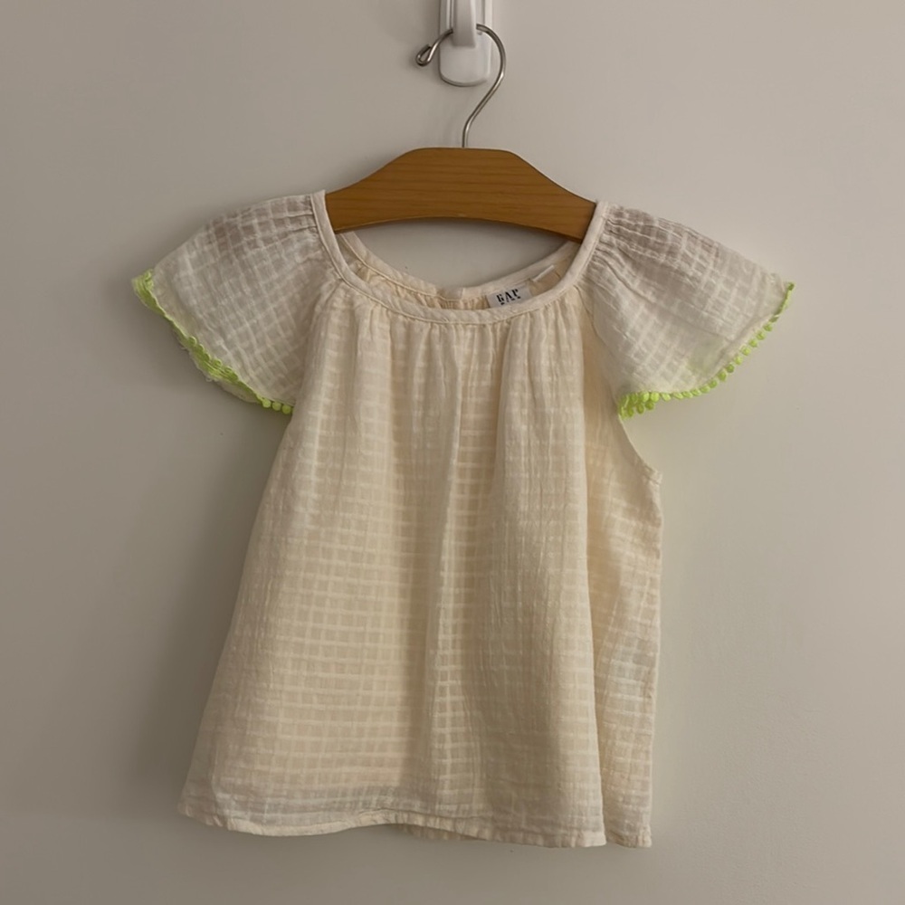 GAP Cream and Green Tank Top with Ruffled Neckline